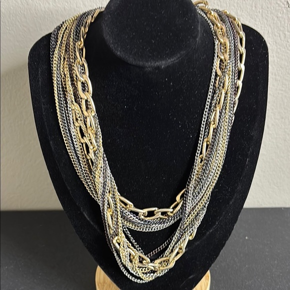 Source Unknown Jewelry - Statement Multichain Layered Edgy Multi Tone Chunky Chain Necklace